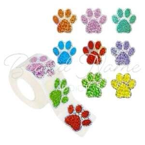 Roll of 500 Paw Print (8 different colors) Glitter Stickers